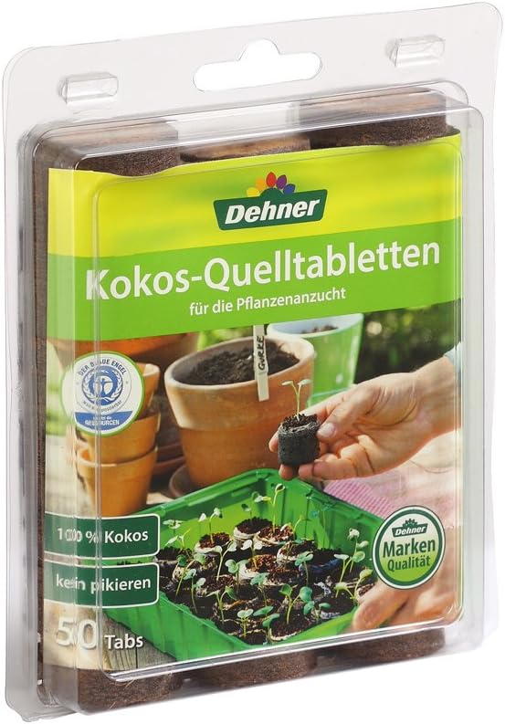 Dehner Kokos-Quelltabletten mit Nährstoff-Mix, zur Anzucht von Stecklingen, Sämlingen und Saaten, Ø 38 mm, 50 Stück