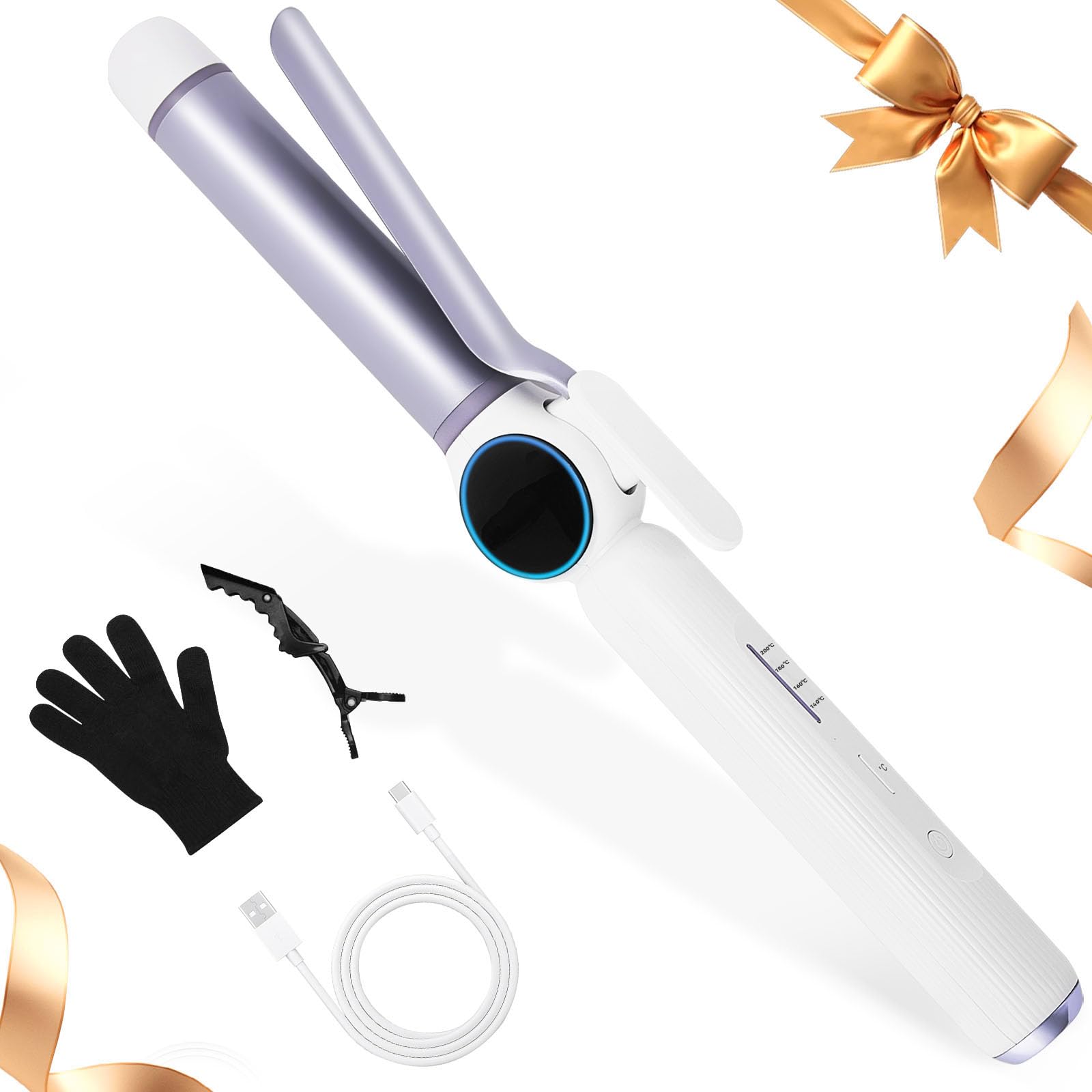 Photo 1 of 9000 mAh Rechargeable Cordless Curling Iron, Up to 400°F USB 28MM Cordless Hair Curlers Wireless Curling Wand with 4 Temps, 80 Mins Use Time Portable Ceramic Travel Curling Iron for Short & Long Hair