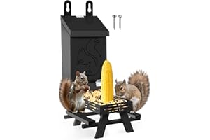 TreeGun Squirrel Feeder for Hanging Outside Tree，Mini Chipmunk Outdoors Squirrel Picnic Bench Feeders Table，Funny Metal House Boxes，Stronger Than Wooden Structure