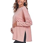 Ecavus Women's Casual Maternity Shirts Long Sleeve Soft and Comfy Pregnancy Tee Tops Side Split Maternity Clothes