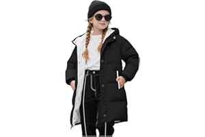 aksuejeow Hooded Puffer Jacket Kids Windproof Warm Solid Quilted Padded Down Jackets with Pockets Toddler Winter Coat Girls