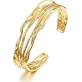 ENSKEFEN Gold Cuff Bracelet for Women Chunky Multi-layer Cross Wire Open Bracelet Hollow Wide Cuff Bracelets Adjustable Gold Open Cuff Bangle Bracelet