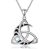 JERWLI Celtic knot Moon/Om Black Onyx Necklace 925 Sterling Silver Celtic knot Triquetra Pendant Jewelry Gifts for Women