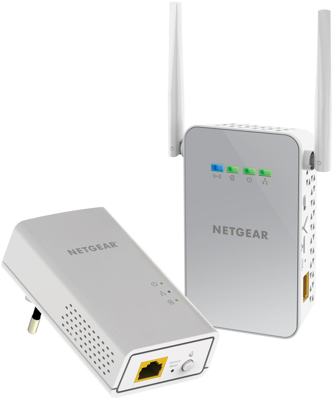 Netgear PLW1000-100PES - Kit de adaptadores PowerLine Gigabit (1 puerto Ethernet Gigabit, punto de acceso WiFi, AC 1000 Mbps), blanco