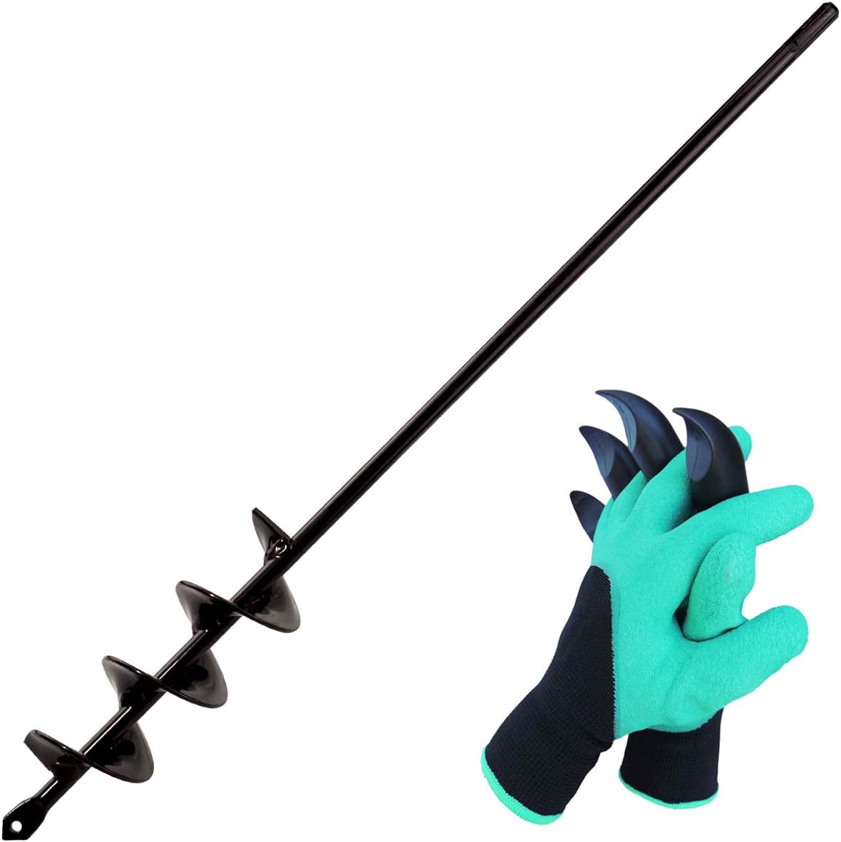 Koopi Auger Drill Bit, Garden Plant Flower Bulb Auger 2" x 18" Rapid Planter with Hex Shank for Drill, Post Hole Digger with Bonus Garden Genie Gloves