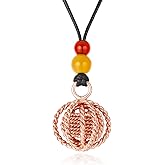 Matrix Harmonizer Tenor Rings Copper Pendant, Sacred Geometry Copper Energy Sphere Necklace with Gold Plating, Red Agate & Yellow Jasper – Torus Field Jewelry for Balance, Focus, Vitality & Meditation