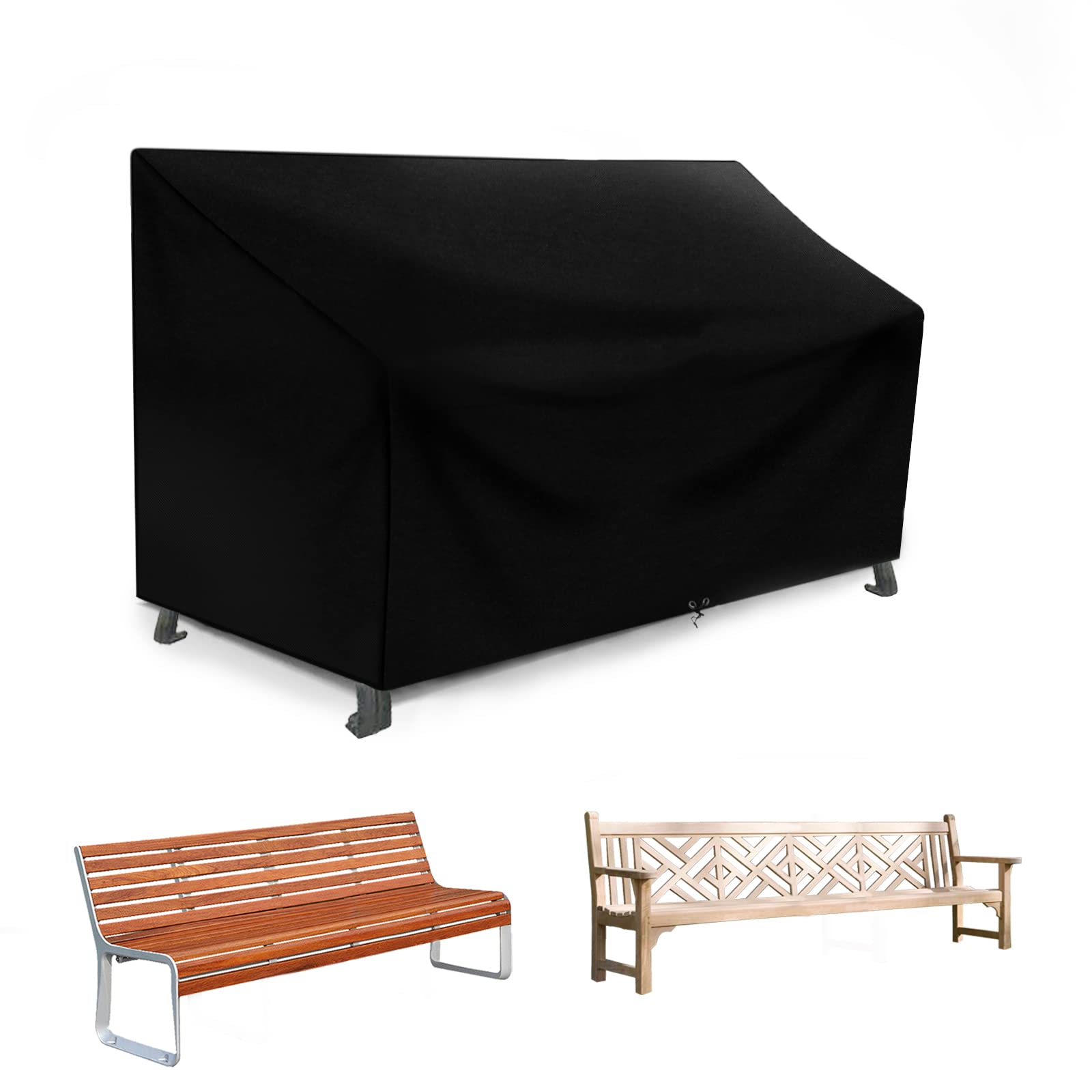 RICHIE 4 Seater Bench Seat Covers, Garden Bench Cover Waterproof Windproof Anti-UV Tear-proof, 420D Oxford Fabric Garden Chair Cover for Outdoor Patio Bench, 193x66x63/89cm Black
