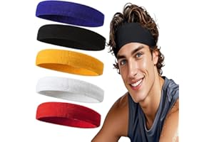 Hofull Sweatbands Sports Headband for Men & Women - Terry Cloth Moisture-Wicking Sports Towel Headband for Tennis, Basketball