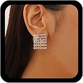 Allereyae Boho Rhinestone Square Earrings Cz Geometric Earring Gold Crystal Square Stud Earrings Sparkling Rhinestone Earring Jewelry for Women