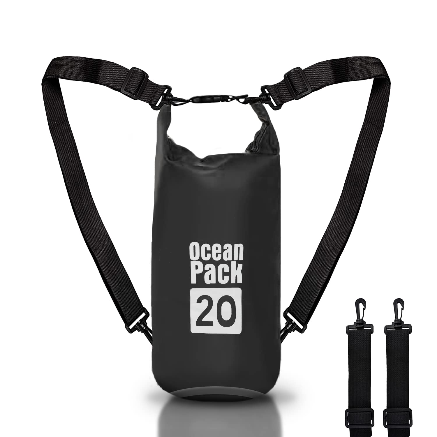 Dry Bag, Waterproof Backpack, Roll Closure and Shoulder Strap, Waterproof Mobile Phone Bag and Waist Bag for Sea Boat Fishing Rafting Beach Water Sports, Black, 20l, Waterproof bag