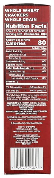 CARR’S CRACKERS, WHOLE GRAIN CRACKERS, PARTY SNACKS, WHOLE WHEAT, 7OZ BOX (BOX OF 6)