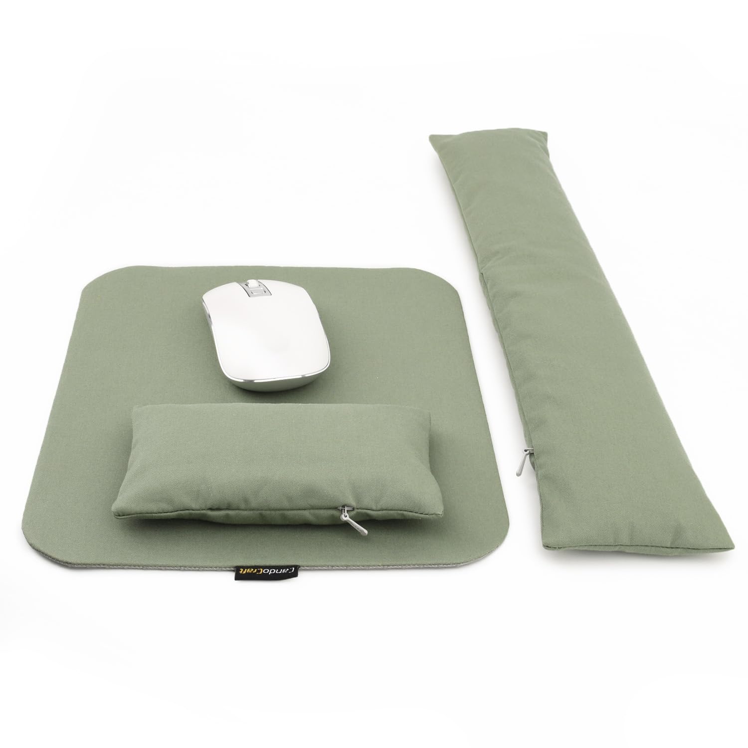 CandoCraft Large Mouse Mat with Wrist Support and Keyboard Wrist Rest Bean Bag Set, Ergonomic Mouse Keyboard Pad Cushion Filled Ergo Beads, Comfortable for Easy Typing Home Office (Light Army Green)