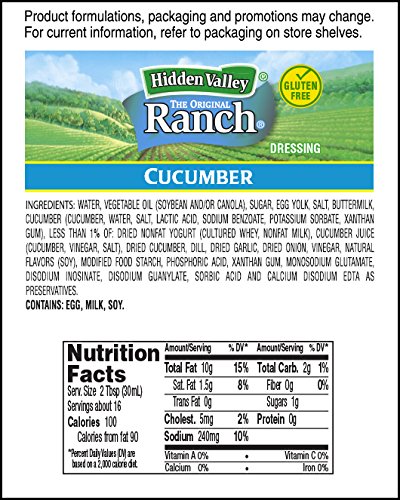 HIDDEN VALLEY, RANCH CUCUMBER DRESSING 16 FL. OUNCE