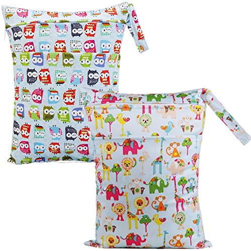 Mumsbest 2pcs Baby Waterproof Travel Wet and Dry Cloth Diaper Bags (Owl &amp; Elephant)
