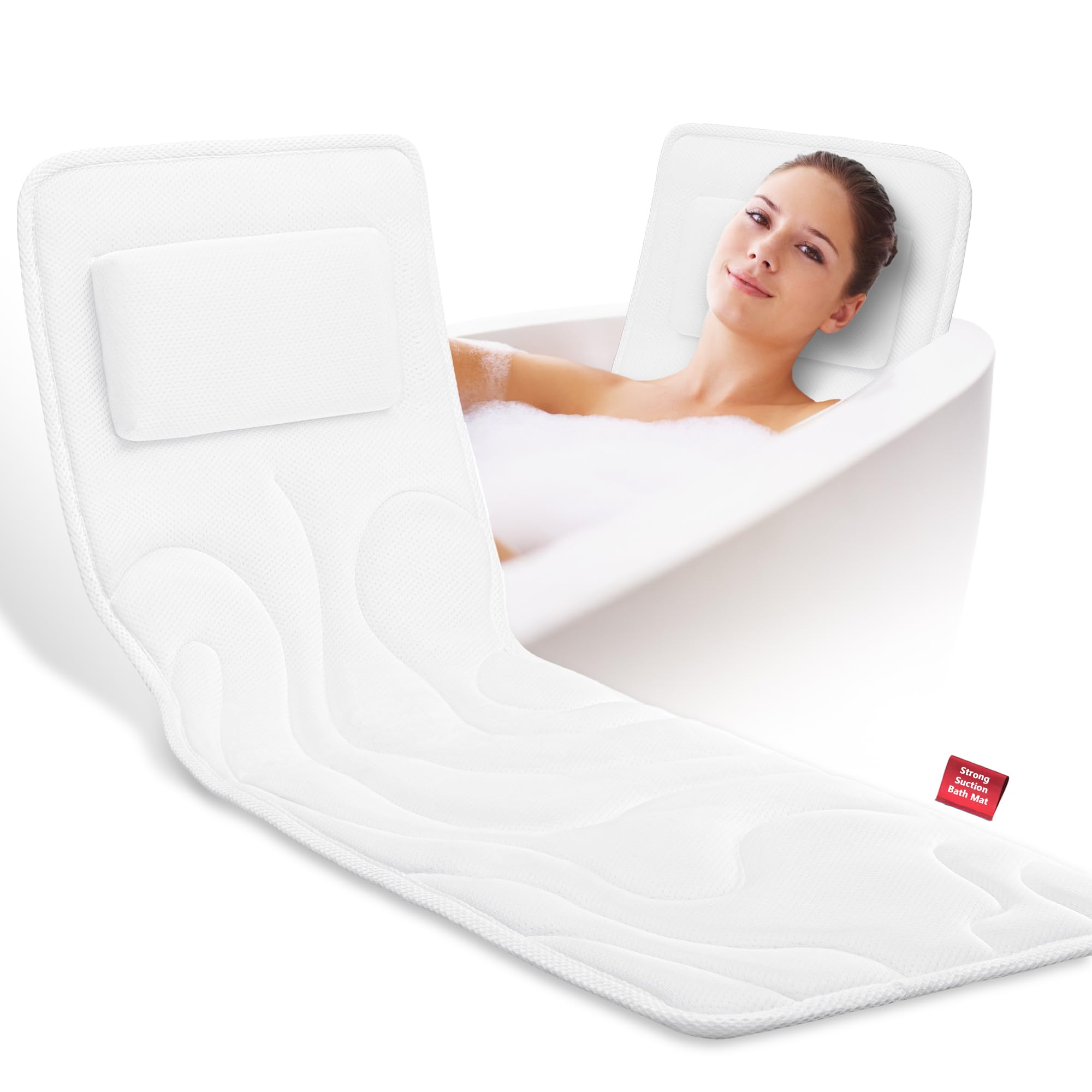 Photo 1 of Full Body Bath Pillow for Tub, Extra Thick 4D Air Mesh & Quick-Dry Spa Pillow for Head Neck and Beck Support, Non-Slip Suction Cups Fits All Tubs - Luxury Bath Accessories for Relaxation (White)