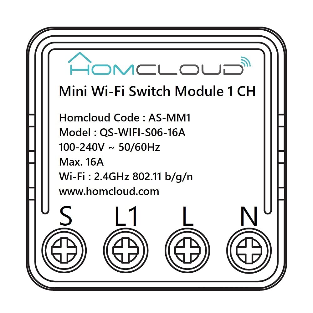 Homcloud Mini Smart Module 1 Channel WiFi Smart Switch Flush-Mounted for 503 Electric Box Controllable via App, Alexa or Google