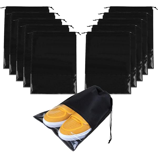 12 Sacs à Chaussures Transparents 40x30 Cm - Rangement Anti-Poussière Avec Cordon | Pour Voyage, Maison, Placard