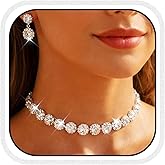 Kilshye Rhinestone Choker Necklace Set Silver Bridal Wedding Jewelry Sets Prom Jewelry for Women