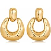 HighSpark Chunky Dangle Earrings for Women | 18k Gold Plated Statement Hammered Textured Earrings | Jewelry Gift