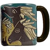 Mara Stoneware Collection - 16 Ounce Ceramic Coffee/Tea Cup Collectible Dinner Mugs - Mexican Pottery Horse Design
