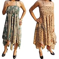 Mogul Interior Lot Of 2 Ainsley Womens Halter Dress Handkerchief Hem Recycled Sari Beach Resort Wear Sundress S/M