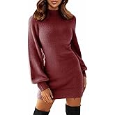 EXLURA Women's 2026 Mock Neck Ribbed Long Sleeve Bodycon Pullover Cute Mini Sweater Dress Vacation Outfits Winter Clothes