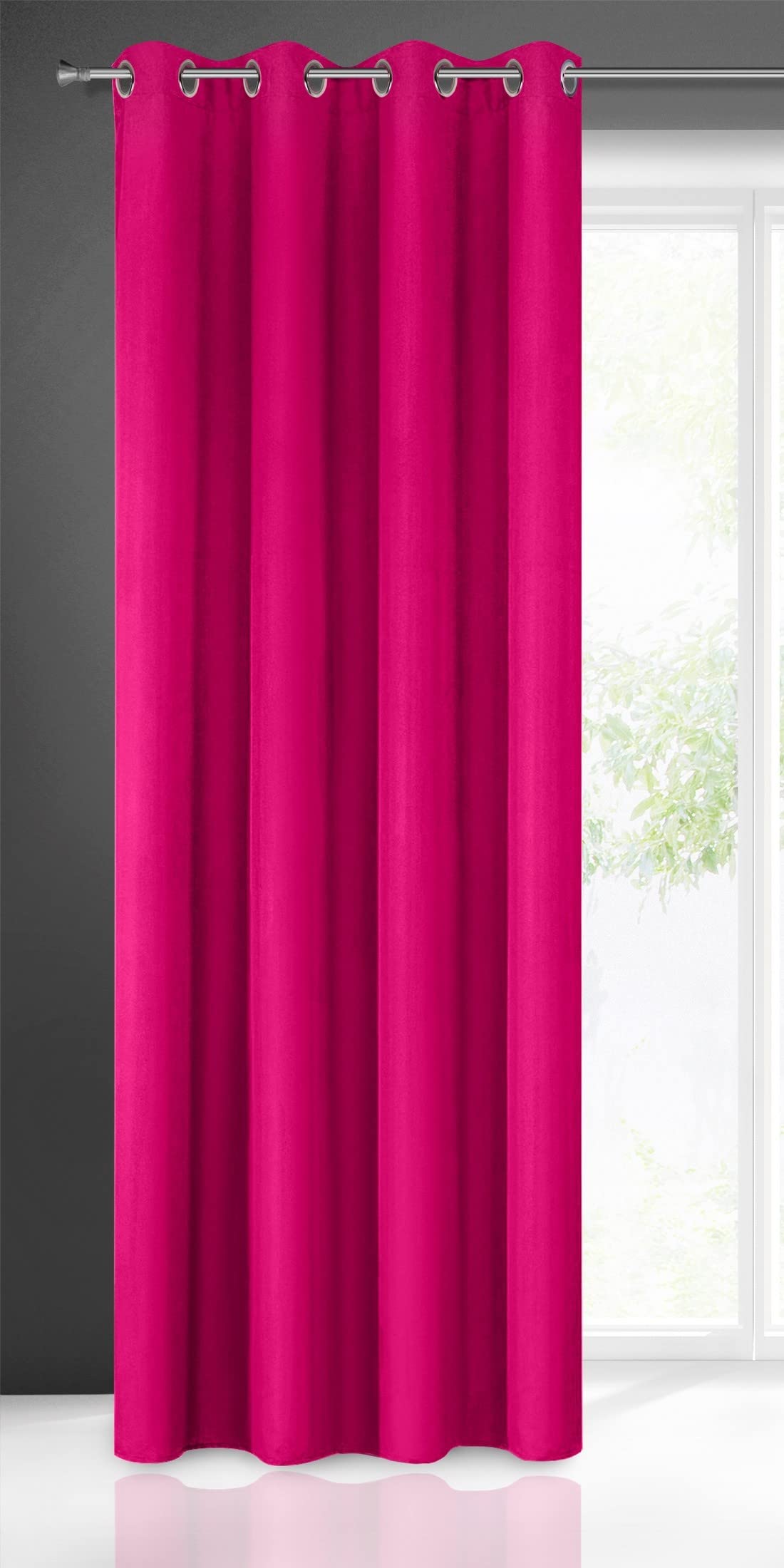 Eurofirany Smooth Plain Modern Curtain with Eyelets-1 Unit, Bedroom, Living Room, Lounge, Kitchen, 140g m/2, Fabric, Pink, W55 x L98