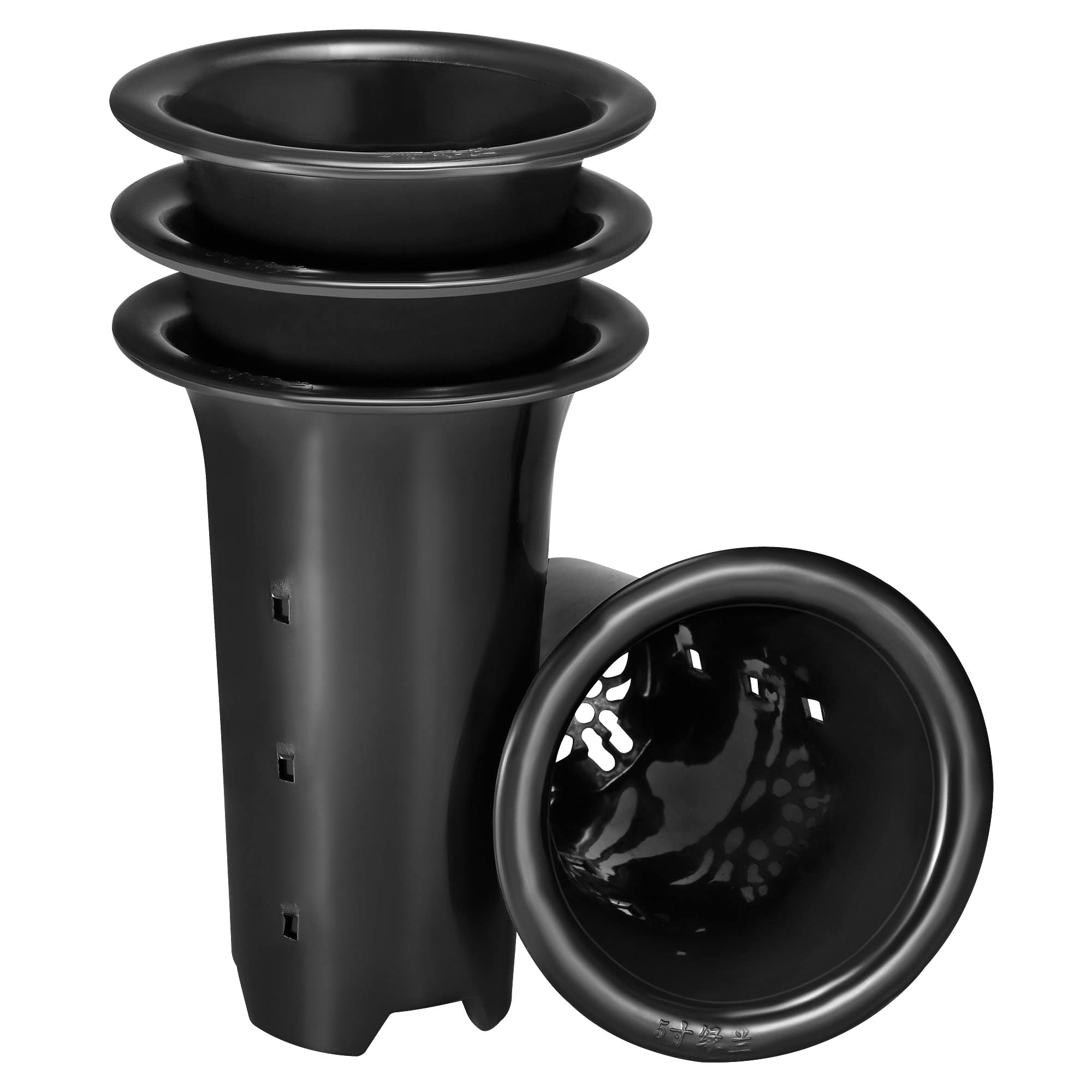 PATIKIL 6 Inch Plastic Orchid Pot with Holes, 4 Pack Flower Starting Plant Container for Garden Indoor, Black