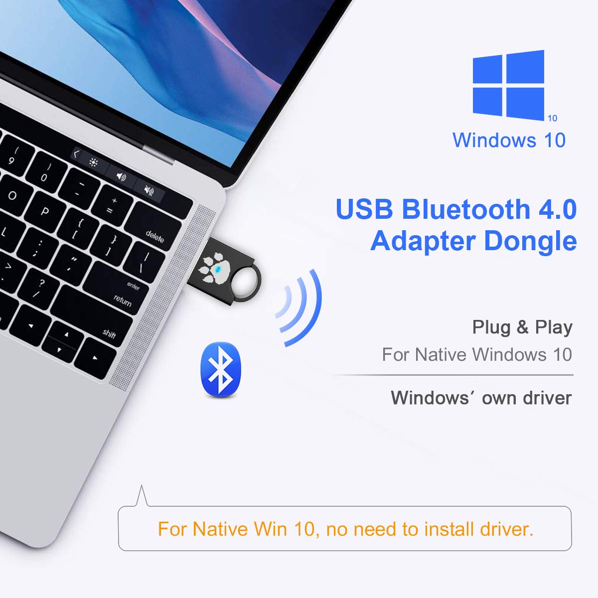 USB Bluetooth 4.0 Adapter Dongle for PC Laptop Computer Desktop Music Keyboard, Mouse, for Windows 10 8.1 8 7 XP Vista