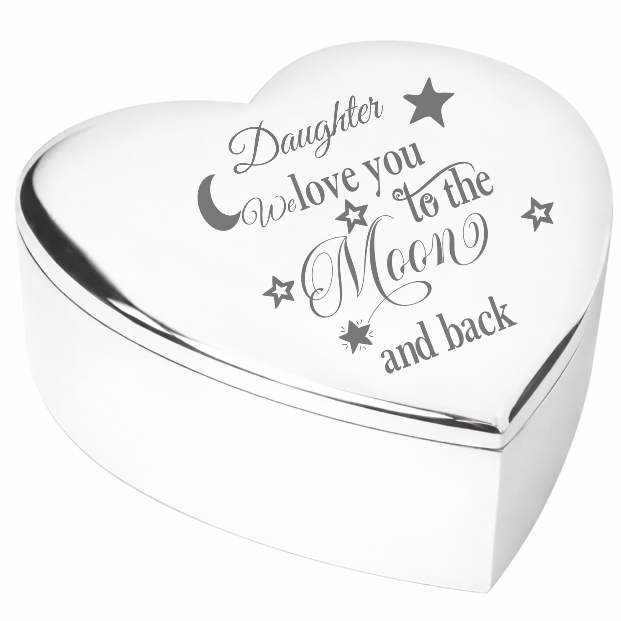 Chris Bag Of Goodies Daughter We Love You To The Moon and Back Silver finish Engraved Heart Shaped Trinket Box Presents Ideas for Birthday from Mum and Dad
