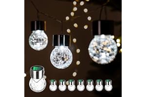 GIGALUMI 8 Pack Solar Hanging Lights, Christmas Decoration Lights with Multi-Color Changing Cracked Glass Hanging Ball Solar Outdoor Lights Waterproof Solar Lanterns for Garden, Yard, Patio, Lawn