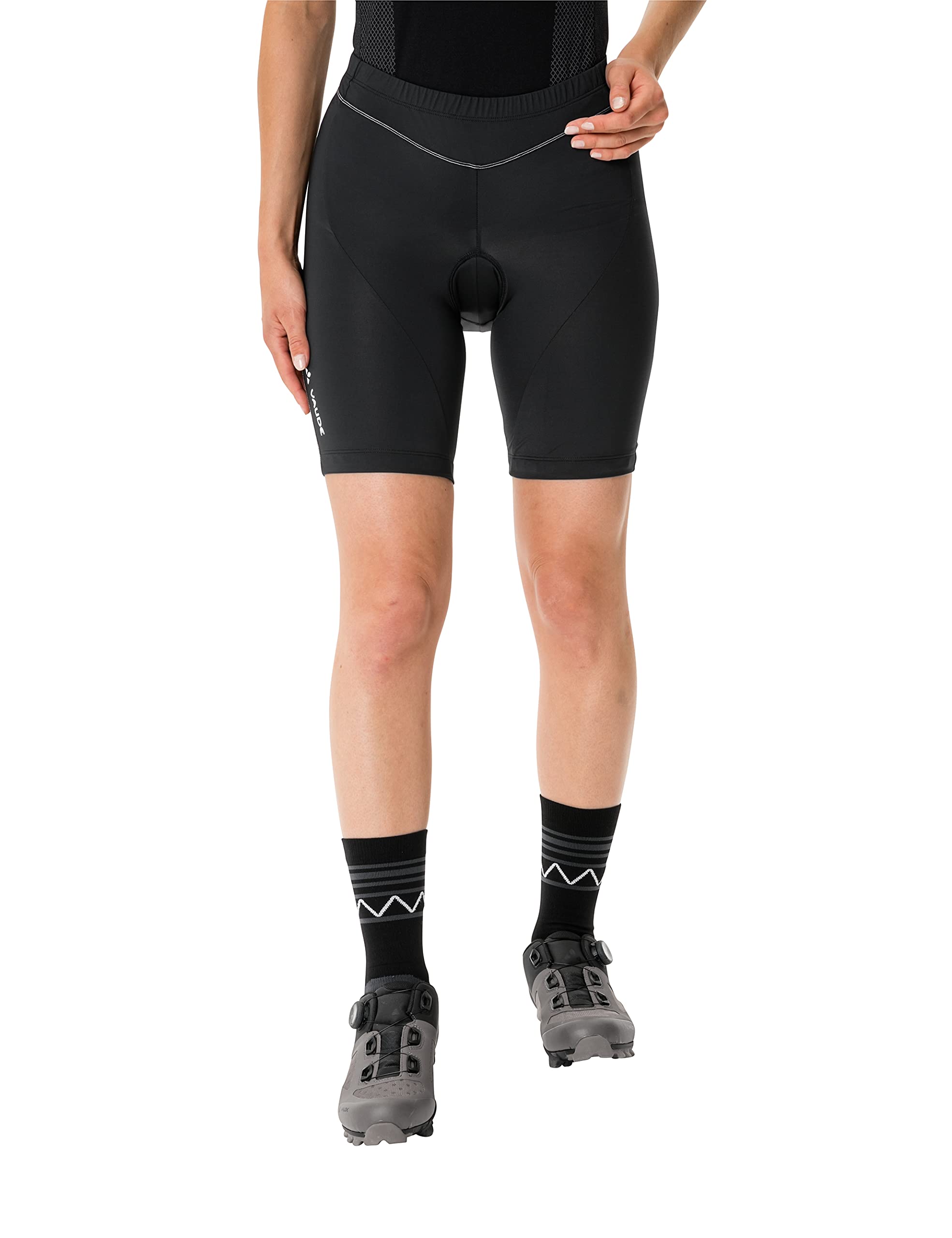 VAUDE Women's Active Pants, Funktionelle Radhose, atmungsaktiv, elastisch, schnelltrocknend, Funktionelles Sitzpolster, Passform: Slim fit, Black Uni, 40 2