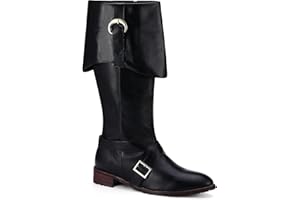 Jiuguva Pirate Boots Men Medieval Renaissance Boots Halloween Costume Caribbean Leather Long Shoes Women Riding Cosplay