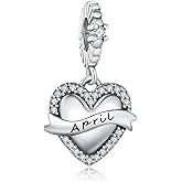 Birthstone Charms 925 Sterling Silver Love Heart pendant Beads Fit Pandora Charms Bracelet and Necklace, Fit Women Wife Mom Christmas Birthday Gift