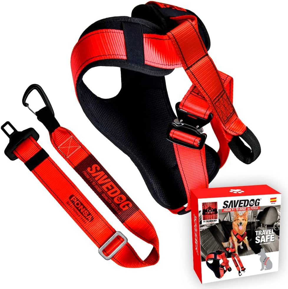 SAVEDOG Car Safety for Dogs – Harness for medium dogs – Includes a safety belt for dogs in car