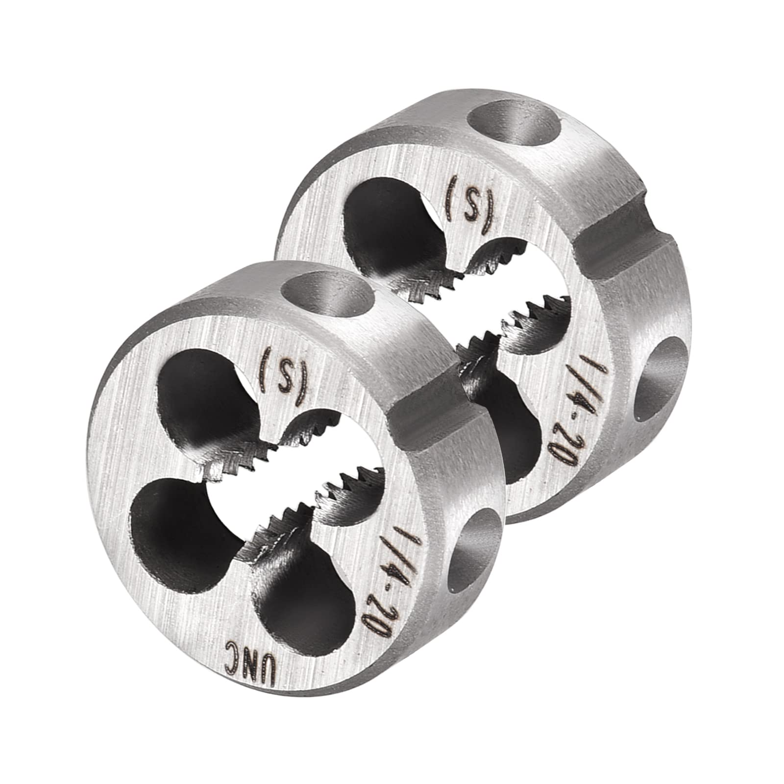 CoCud Round Threading Dies, 1/4-20 UNC Thread, 9SiCr Alloy Tool Steel Screw Milling Tools - (Applications: for Machine Thread Repair), 2-Pieces