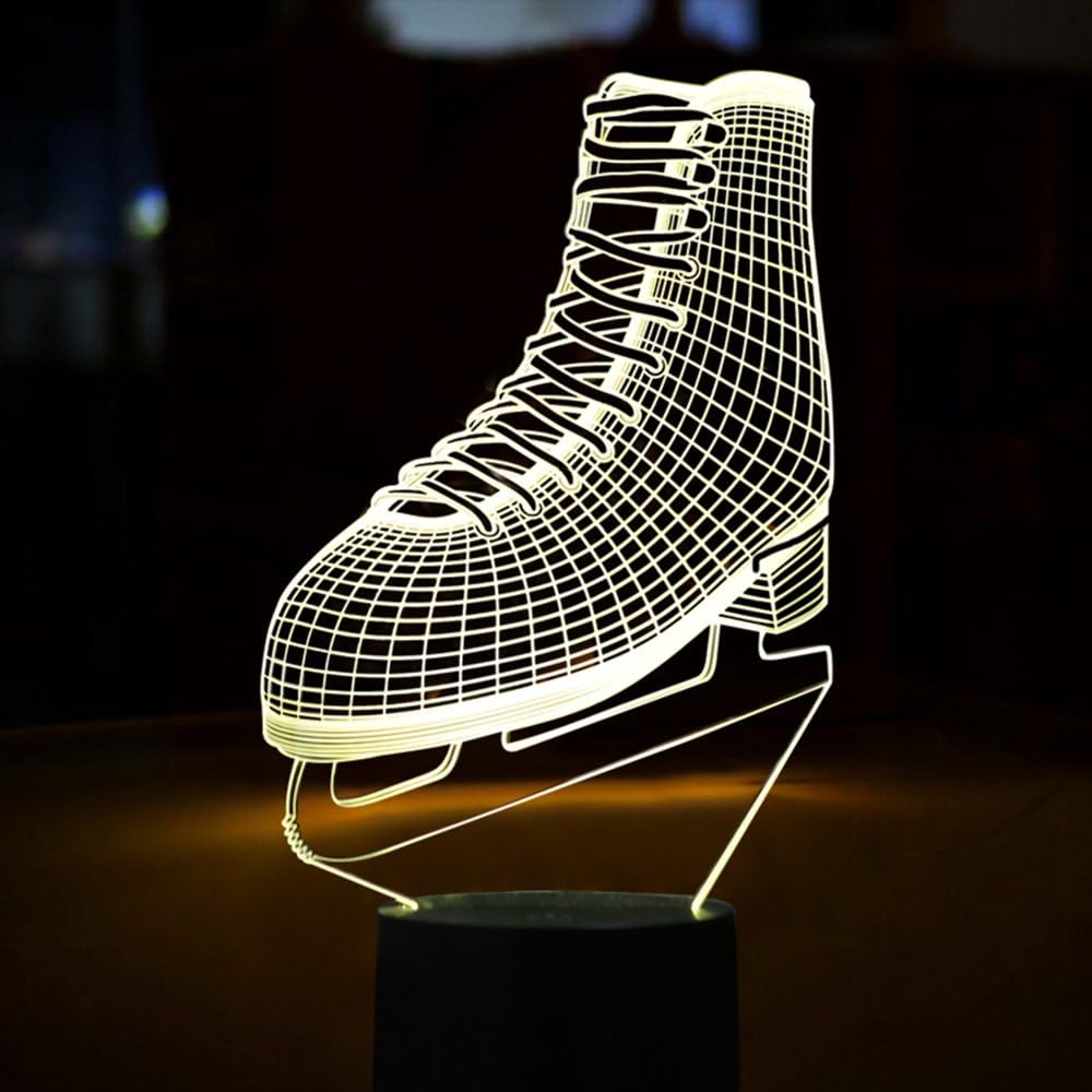 Ice Skates 3D Night Lamp Glow LED Night Light with 7 Colors Optical Illusion Lamp Touch Sensor Perfect for Home Party Festival Table Light Decor Great Gift Idea for Friends/Kids