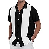 YTD Men's Vintage Bowling Shirt Short Sleeve Button Down Summer Cuba Beach Shirts