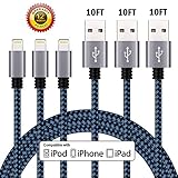 iPhone Charger Cable, Atill Premium Nylon Braided Lightning Cable Extra Long Charging Cord for iPhone 7 Plus 7 6 6s Plus 5 5s 5c SE iPad iPod & More( 3 Pack,Blue) (10ft) …