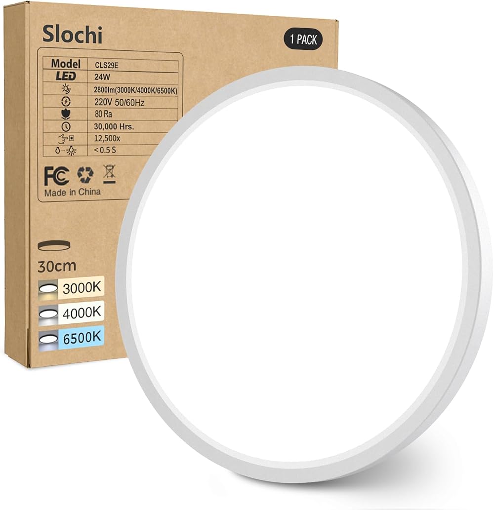 slochi 30cm LED Ceiling Light 3 Color Temp 3000K 4000K 6500K IP54 White