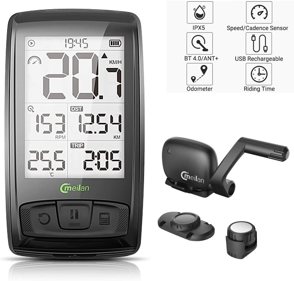 Meilan Bike Computer Wireless 2.5 Inch Cycling Computer Bicycle Speedometer and Odometer Cycle Computer with ANT+ Speed & Cadence Sensor