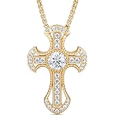 Frbod Color-D VVS1 Clarity Moissanite Cross Necklace for Women Men, 0.27/0.53/1.27 Carat, Gold/White Gold Plated Iced Out 925 Sterling Silver, Religious Cross Pendant for Christmas Valentine's Day
