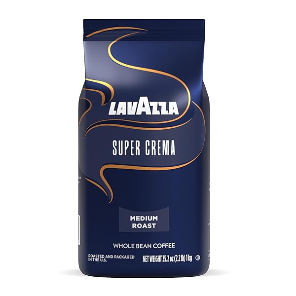LAVAZZA SUPER CREMA WHOLE BEAN COFFEE, MEDIUM ESPRESSO ROAST, ARABICA AND ROBUSTA BLEND, 2.2 LB BAG, PACKAGE MAY VARY (PACK OF 1)