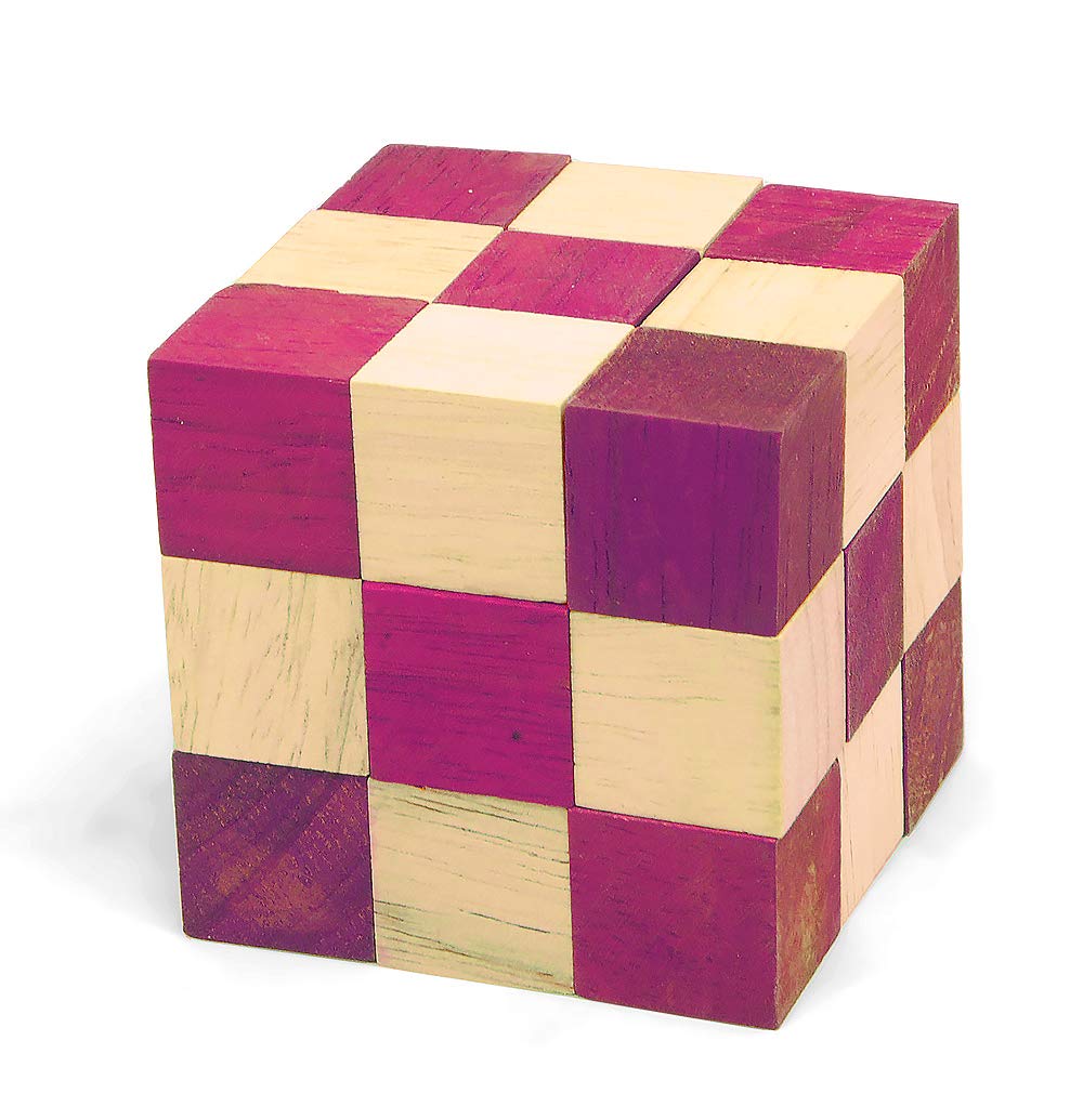 Logica Puzzles Art. Red Snake Cube - 3D Wooden Brain Teaser - Difficulty 4/6 Extreme - Leonardo da Vinci Collection