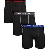 Reebok Mens Boxer Briefs - 3 Pack Athletic Stretch Moisture Wicking 6” Inseam Mens Underwear Boxer Briefs with Contour Pouch