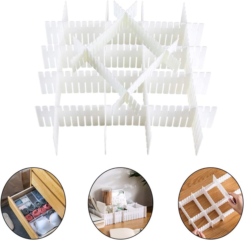 Pulluo 12 pcs Drawer Dividers Plastic Drawer Organizer Drawer Separators Adjustable Closet Separator for Home Tidy Makeup Socks Underwear Scarves Office Supplies, White, 32.1×6.9cm, 21.5×6.8cm