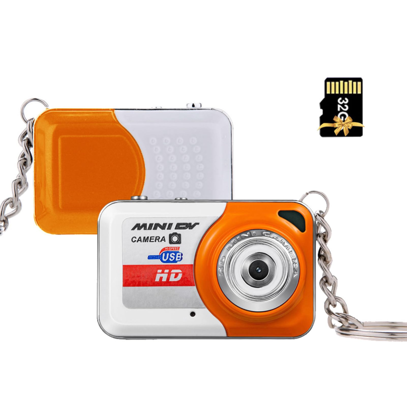 Andoer X6 Mini Portable Compact Keychain Camera with 32GB TF Card - Mini Camera for Kids, Orange