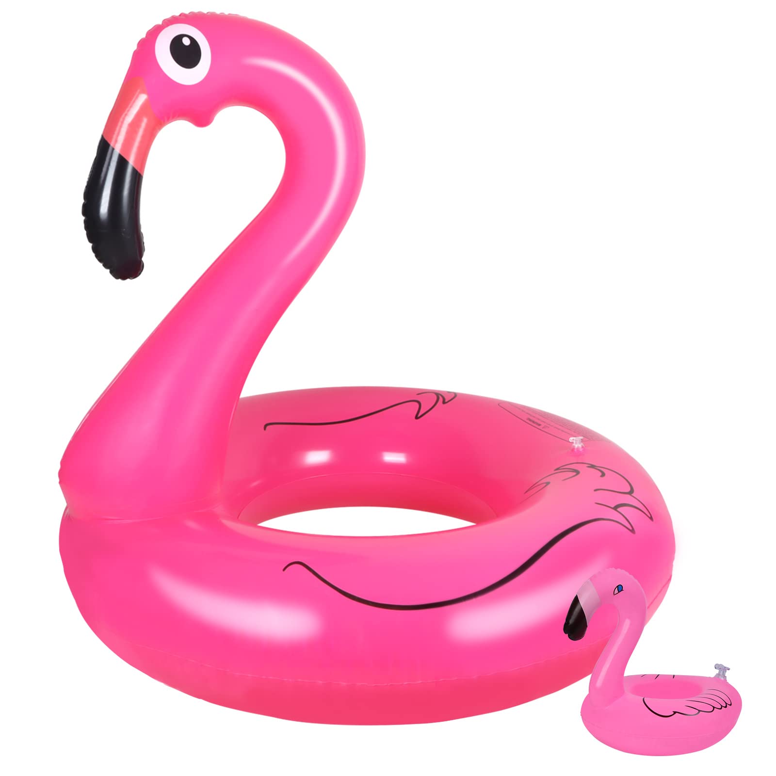 Pink Flamingo Inflatable Ninonly Flamingo Inflatable Pool Float With Drink Holder Pink Inflatable Rubber Ring for Adults Durable PVC Pool Floatie for Pool Parties, Beach & Summer Water Fun (Ages 14+)
