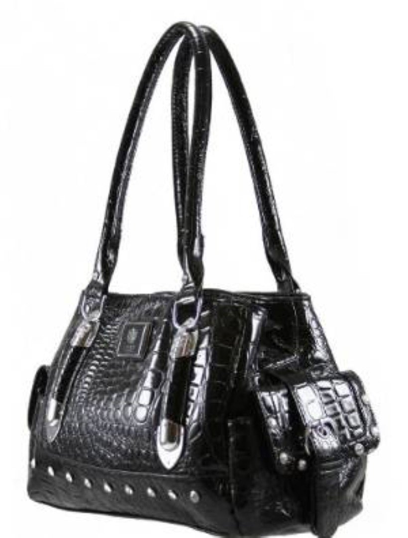 Womens LYDC Designer Croc Leather Shoulder Bag Black Amazon.co.uk Beauty