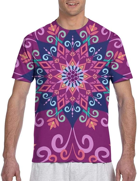 Amazon 咲くマンダラ パープル ラージscale 2522ファッションメンズラウンドネックデザイン半袖スリムフィットカジュアルtシャツ シャツ 通販